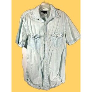 Express Teal / Blue Men's Shirt • Short Sleeve (S) • 90s Vintage • EUC •